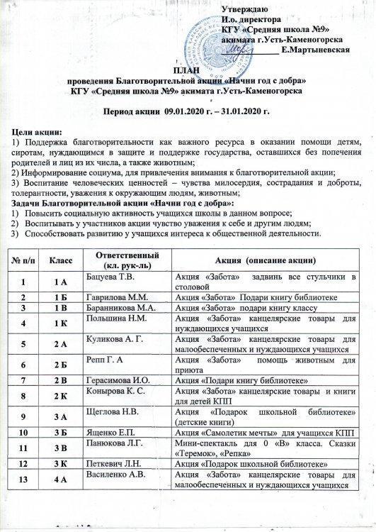 СШ9 план начни год с добра